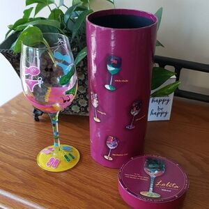 NWOT- Lolita Hand-Painted Wine Glass - "Bikini" Colorful Design